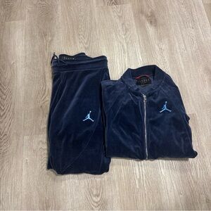 Jordan Pants and Jacket Mens S Blue Velour Full Zip Retro Athletic Logo AH2357